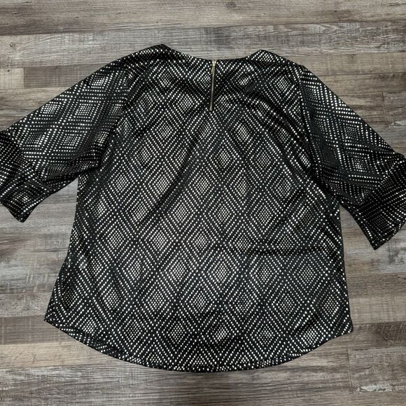 Ellen Weaver Top Womens 1X Plus Black Floral 3/4 Sleeve Zip Back Stretch Blosue - Picture 4 of 9